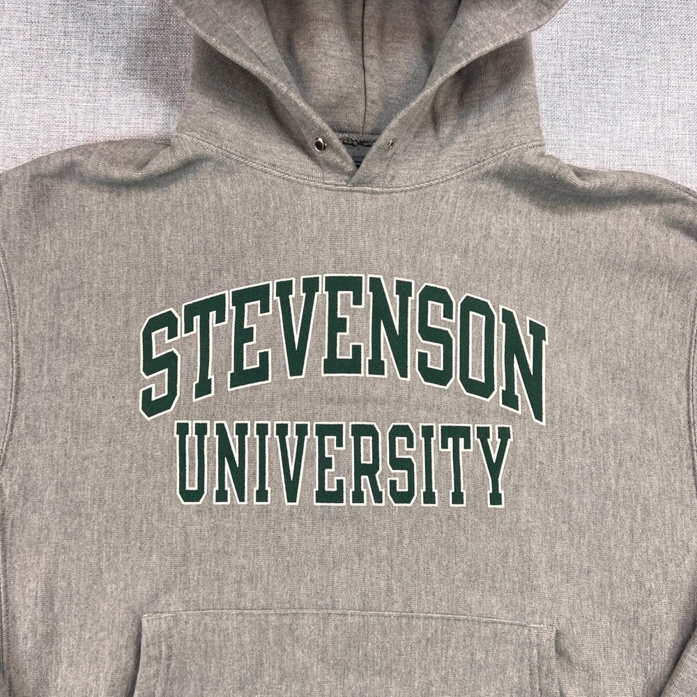 VTG Y2K Champion Reverse Weave Stevenson University Hoodie Men L Gray College - Picture 2 of 11